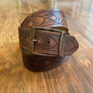 Vintage Brown Hand Stained Leather Western Belt, Men’s 36